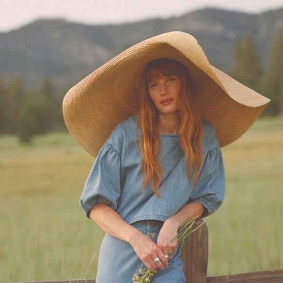 Anthropologie the Odells Denim Puff Sleeve Cropped Top - Picture 4 of 16